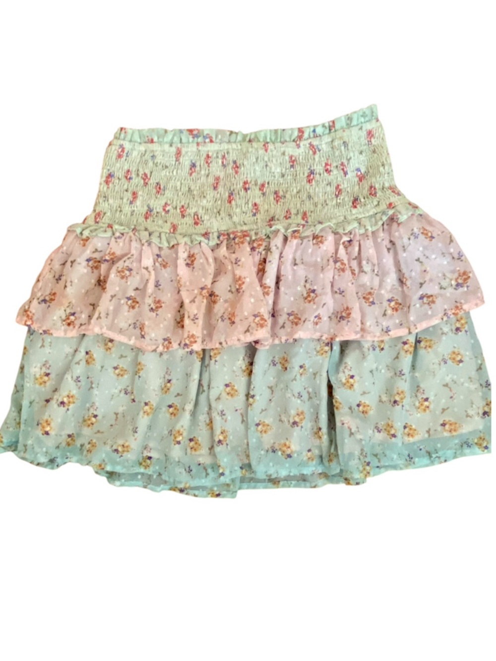 Beautiful Chaos Floral Ruffle Mini Skirt Smocked Waist Coquette Fairycore M - Picture 2 of 12